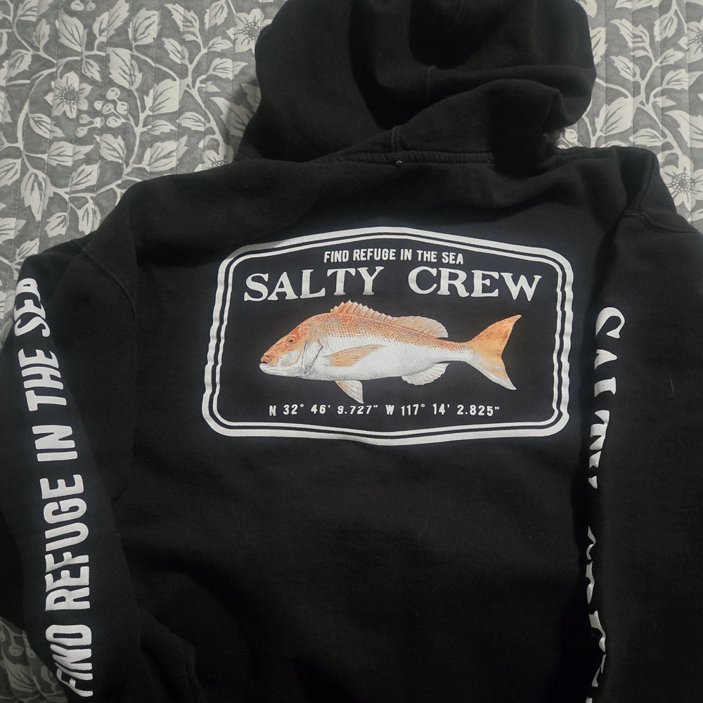Salty Crew Black Hoodie with Fish Graphic